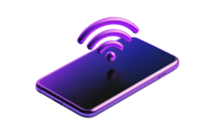 A sleek smartphone with vibrant colors and Wi-Fi signal icons above, symbolizing connectivity and modern technology. png