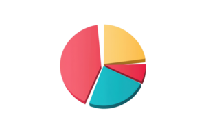 A colorful pie chart divided into four equal sections, showcasing various segments in red, gold, teal, and pink. png