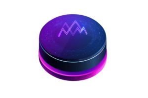 A sleek, round object featuring vibrant purple and blue hues, adorned with geometric patterns on its surface, suggesting a high-tech aesthetic. png