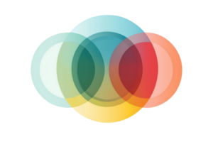 A colorful arrangement of overlapping circular shapes creating a visually engaging composition. png