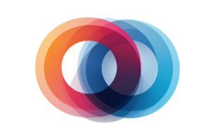 A modern design featuring overlapping circular shapes in vibrant colors, creating a striking visual effect. png
