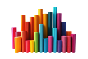 A vibrant array of multicolored cylindrical shapes arranged in varying heights. png