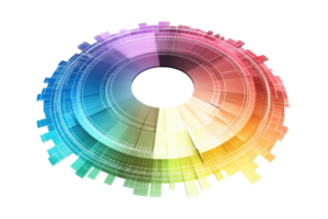 A vibrant circular design featuring a spectrum of colors arranged in segments, creating a visually appealing gradient effect. png