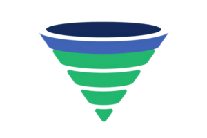 A geometric design featuring a funnel shape with layered colors in blue and green, creating a three-dimensional effect. png