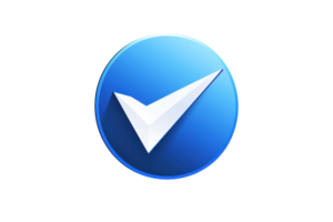 A circular blue icon featuring a white checkmark, symbolizing verification or approval. png