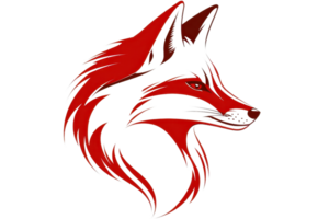 A stylized red fox head with intricate detailing and bold colors, emphasizing its sharp features and dynamic fur. png