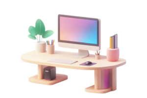 uma à moda moderno escrivaninha apresentando uma computador, plantas, e papelaria, criando a organizado área de trabalho ideal para produtividade. png
