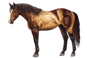 A majestic horse with a glossy coat, showcasing a blend of rich browns and subtle highlights, standing tall and poised. png