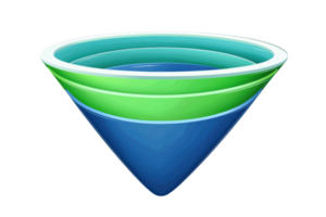 A colorful cone-shaped structure featuring concentric layers of blue and green. png