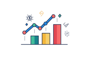 A colorful line graph with varying heights, depicting growth and trends through vibrant bars and data points. png