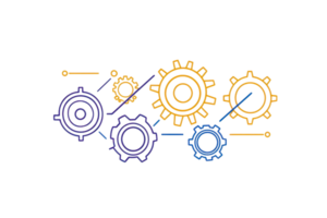 A collection of interlocking gears in various sizes and designs, showcasing mechanical intricacies and movement. png