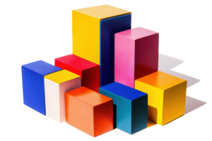 Colorful geometric blocks arranged in various heights and sizes, showcasing a vibrant and playful design. png