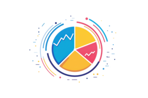 A colorful pie chart illustration with segments displaying different data trends and patterns. png