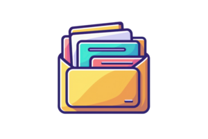 A yellow folder containing colorful documents is depicted, emphasizing organization and file management. png