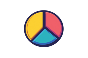 A circular graphic divided into three colored segments yellow, red, and blue, resembling a pie chart or a simple infographic symbol. png