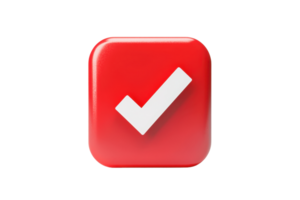 A bold red square with a white check mark symbol indicating approval or confirmation. png