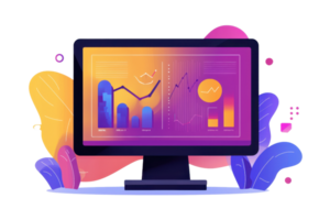 A colorful digital screen displaying dynamic financial graphs and data visualizations. png