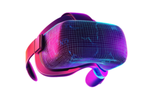 A sleek virtual reality headset with vibrant colors and a futuristic design, showcasing intricate patterns. png
