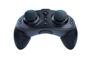 A sleek gaming controller with dual analog sticks and illuminated buttons, designed for an immersive gaming experience. png