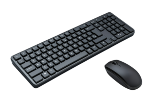 A black keyboard and mouse set designed for computer use, featuring a modern layout and ergonomic design. png