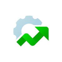 flat Icon representing financial calculation or profit growth. gear symbol with upward trending graph, signifying the process of calculating returns or profits from investments. calculate button ui vector