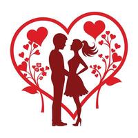 a couple is standing in front of a heart shaped background vector