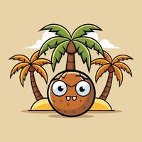 a cartoon coconut with two palm trees vector