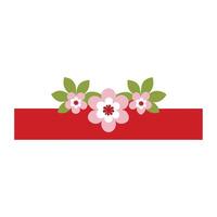 a red ribbon with pink flowers on it vector
