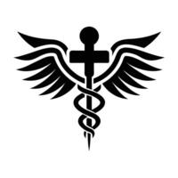 a black and white cadus medical symbol vector