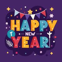 happy new year greeting card with colorful text vector