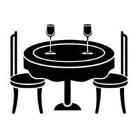 table and chairs with wine glasses icon in simple style vector