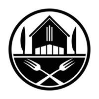 a black and white logo of a house with forks and knives vector