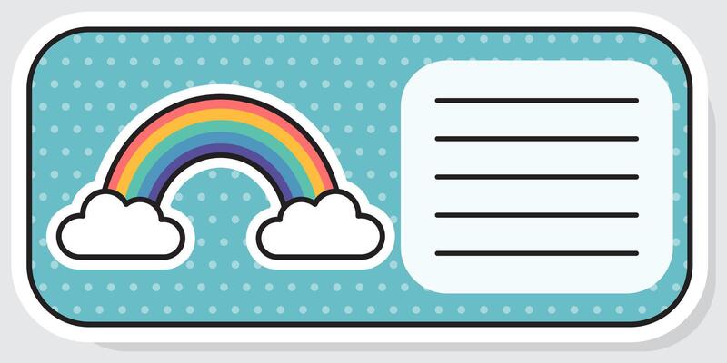 Notebook label. Rainbow and clouds. Baby stickers. illustration.