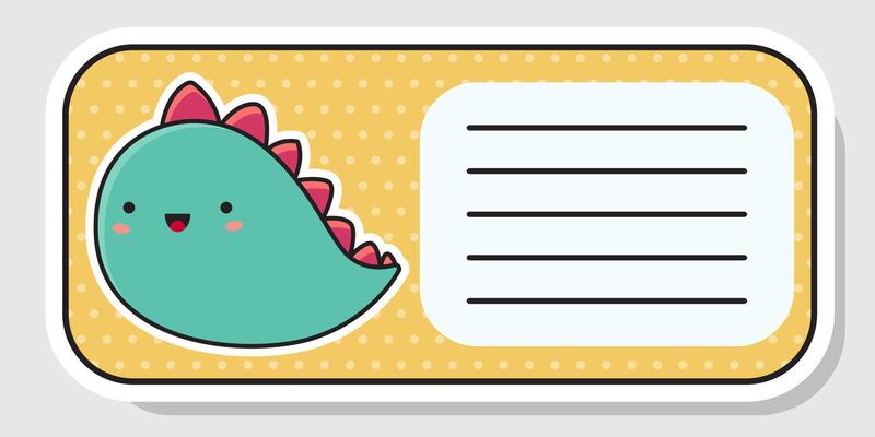 Notebook label. Cute dinosaur. Baby stickers. illustration.