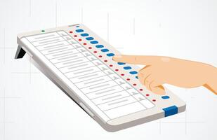 Man casting vote on EVM machine vector