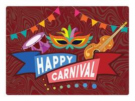 Carnival celebration with masks, colorful flags, and musical instruments. vector