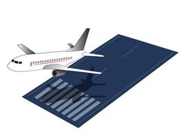 Runway of an airport with an airliner in the process of take off vector