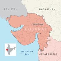 A detailed map of Gujarat with district boundaries with neighbour state vector