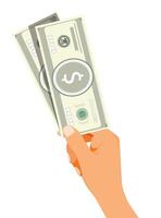 Holding a dollar note, symbolising currency, finance, and transactions vector