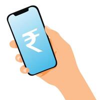 Hand holding smart phone showing Indian rupees symbol on display vector