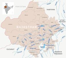 District map of Rajasthan, India, showcasing district boundaries along with the river network across the state vector