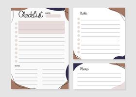 Checklist, note and memo template in trendy colors of 2025. Mocha Mousse. Set of paper sheets. Illustration for agenda, planners, checklists, notebooks and other stationery. Layout A5 vector