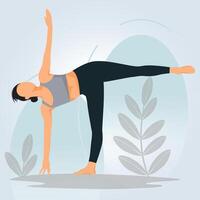 Beautiful girl practicing Revolved Half Moon Pose vector