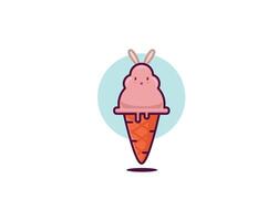 Rabbit and carrot ice cream doodle design vector