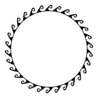 Pixel round monochrome frame in trendy retro style. Round frame with Greek wave meander. Patterns of Greece and ancient Rome. Circle european border. Pixel Y2k. 8bit. For Sandblasting, embroidery vector