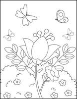 Flower and Butterfly Coloring Pages for kids vector
