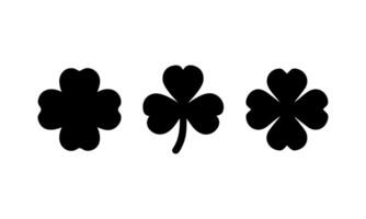 Three Simple Black Clover Icons on White Background. Leaf clover silhouette. Web site page and mobile app design element. vector
