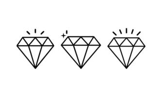 Simple Diamond Icons with Sparkling Effects, logos. Diamond icon Thin line illustration set. Three black outline diamond icons on a white background. vector