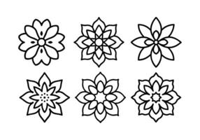 Set of decorative black line flower designs, Set of Abstract Decorative Radial Floral Patterns. Flower Icons. Round Design Elements. Art. vector