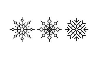 Three stylized snowflakes in a simple, minimalist design. Snowflake simple black line icons. Snowflake set. Snowflake icons. snow. vector